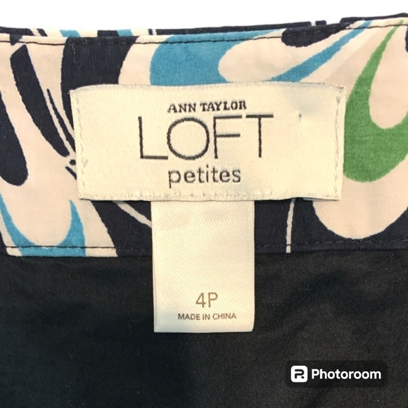 NWOT Loft Pleated Size 4P Black Blue Paisley Belted Knee Length Skirt - Picture 7 of 7